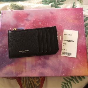 SAINT LAURENT Black Leather Top-Zip Card Case YSL